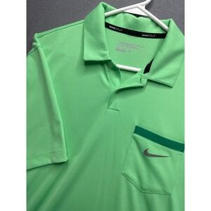 Nike Golf Polo Shirt Mens M Green Tour Performance Dri-Fit Pocket Short Sleeve